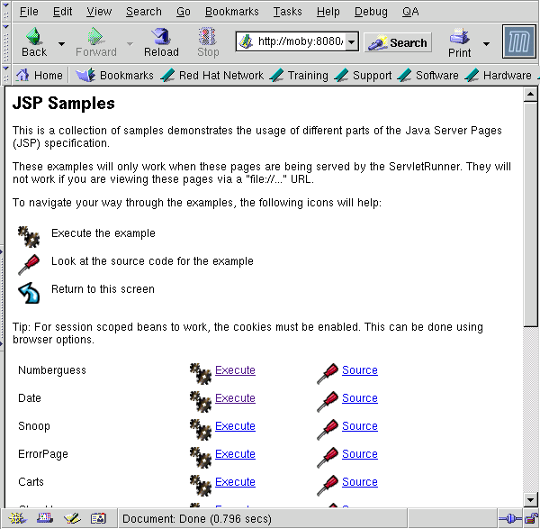Screencap of the 
JSP Samples