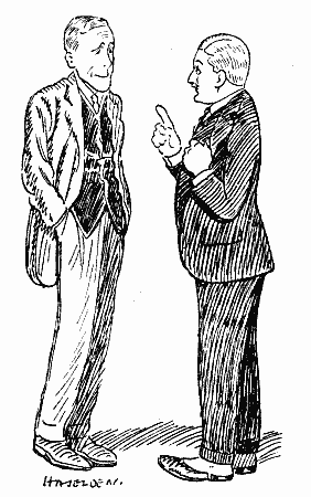 Two men talking.